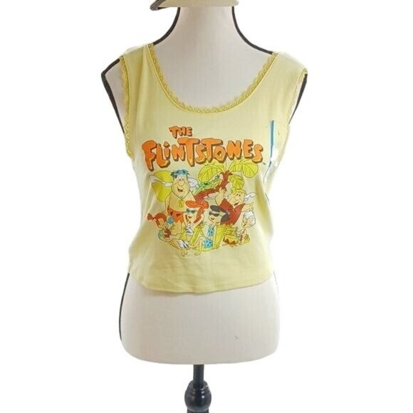 The Flintstones Graphic Tank Top Womens Size L Yellow Vintage Cartoon Y2K Tee - Picture 3 of 7